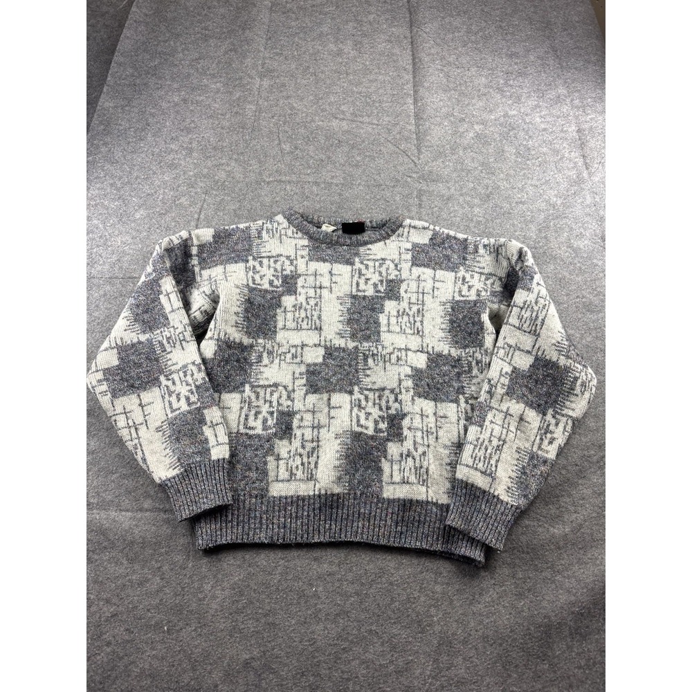 VTG 90s Collezione Wool Blend Knit Crewneck Sweater Mens M Gray Grandpa Italy